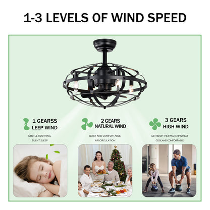 20.63" Matte Black Caged Ceiling Fan with Light - view 9