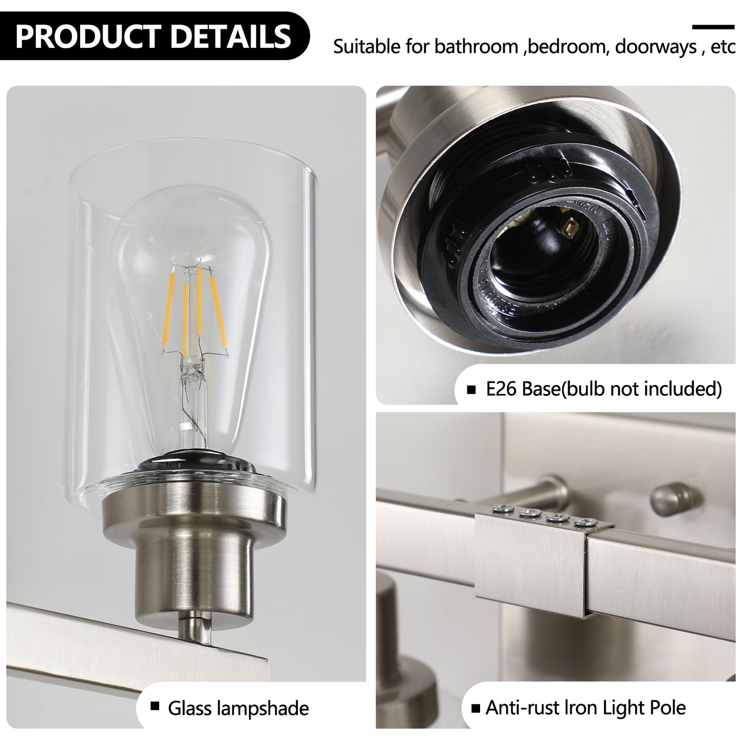24" 4-Light Brushed Nickel Vanity Light with Clear Glass - view 6