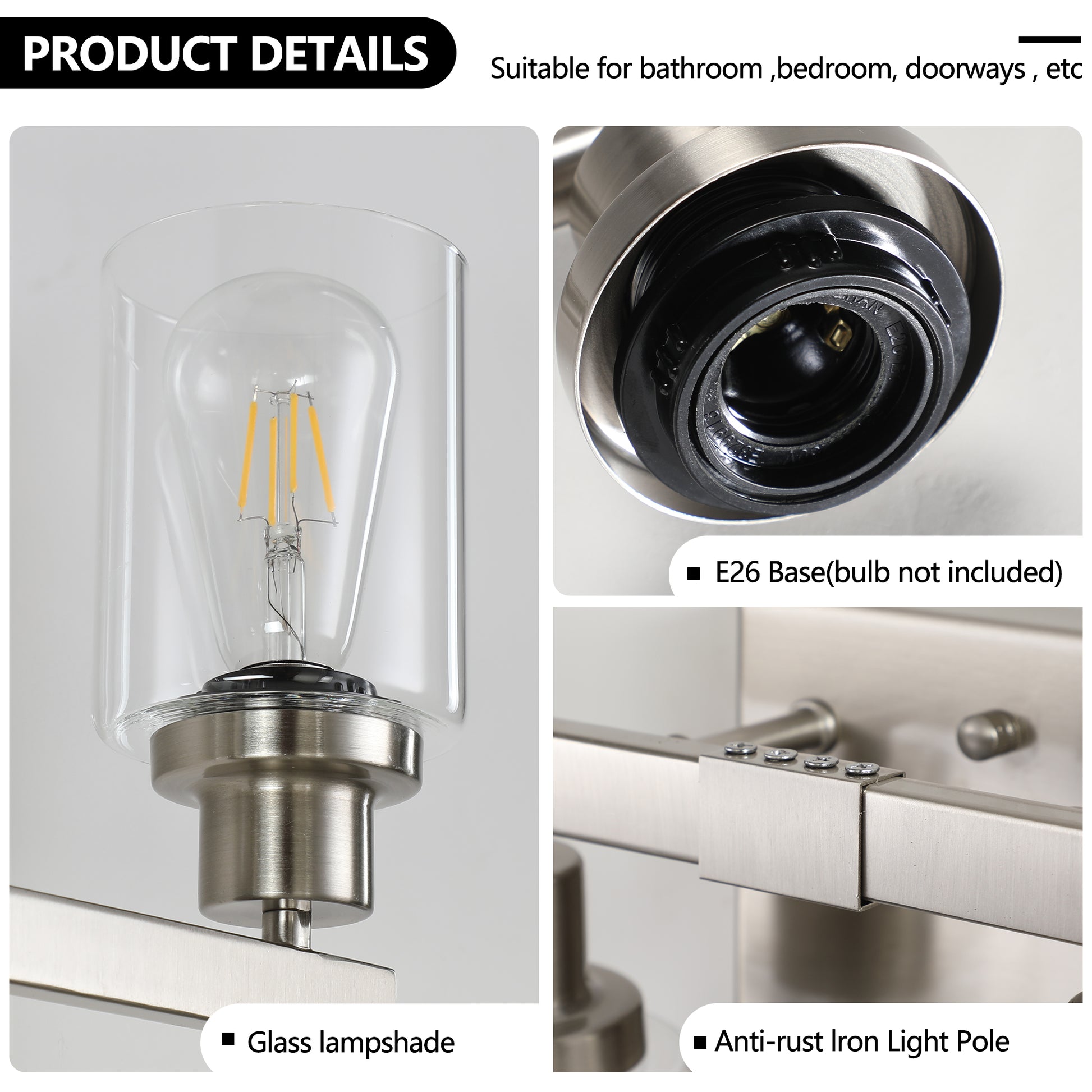 24" 4-Light Brushed Nickel Vanity Light with Clear Glass - view 6
