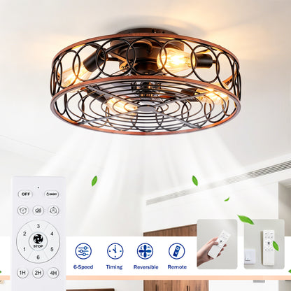 20" Matte Black Caged Ceiling Fan with Remote - view 7