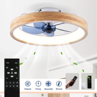 20" Wood & White Flush Mount Ceiling Fan with Dimmable LED - view 7