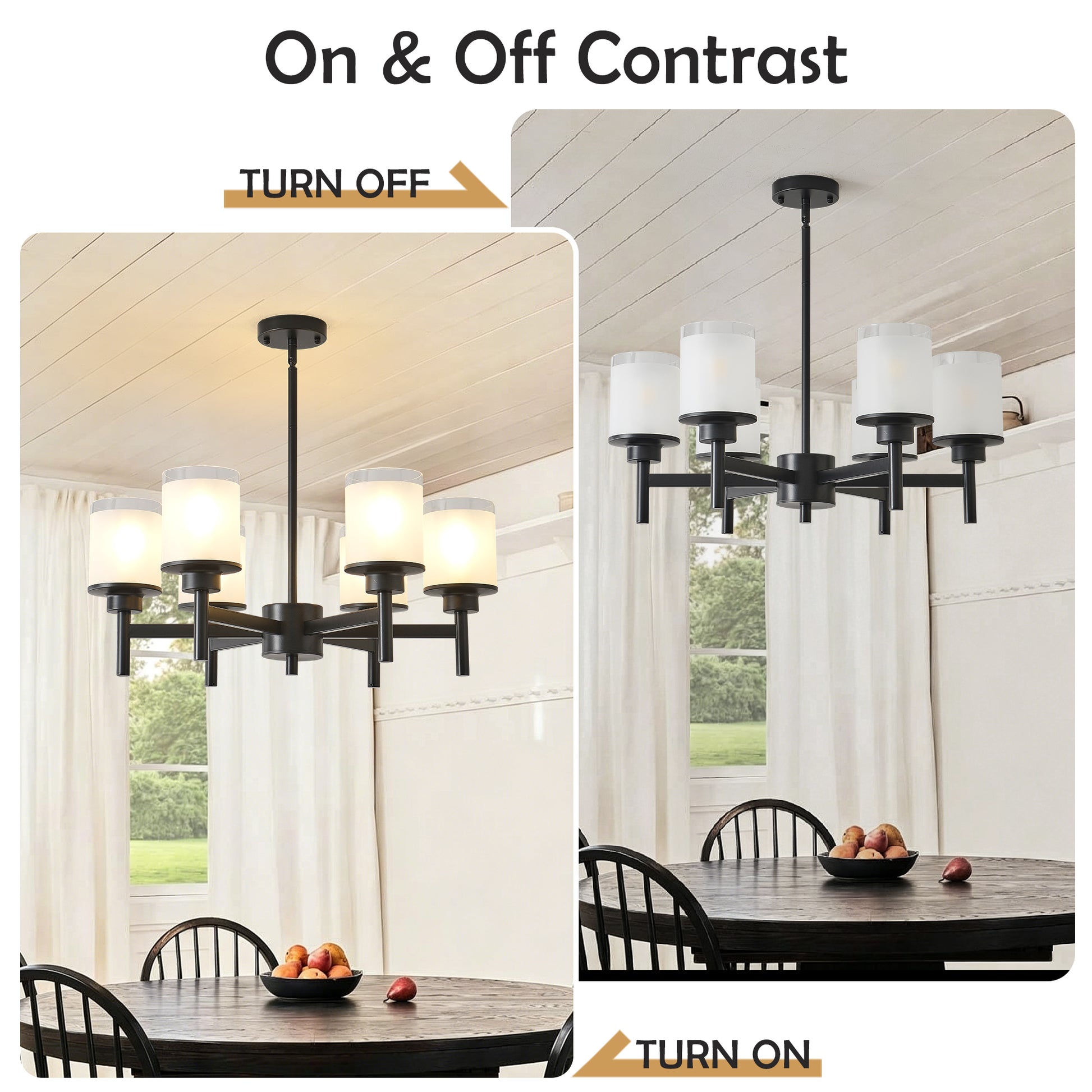 6-Light Black Farmhouse Chandelier with Frosted Glass - view 6