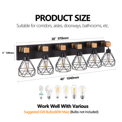 38" 6-Light Black Geometric Cage Vanity Light - view 8