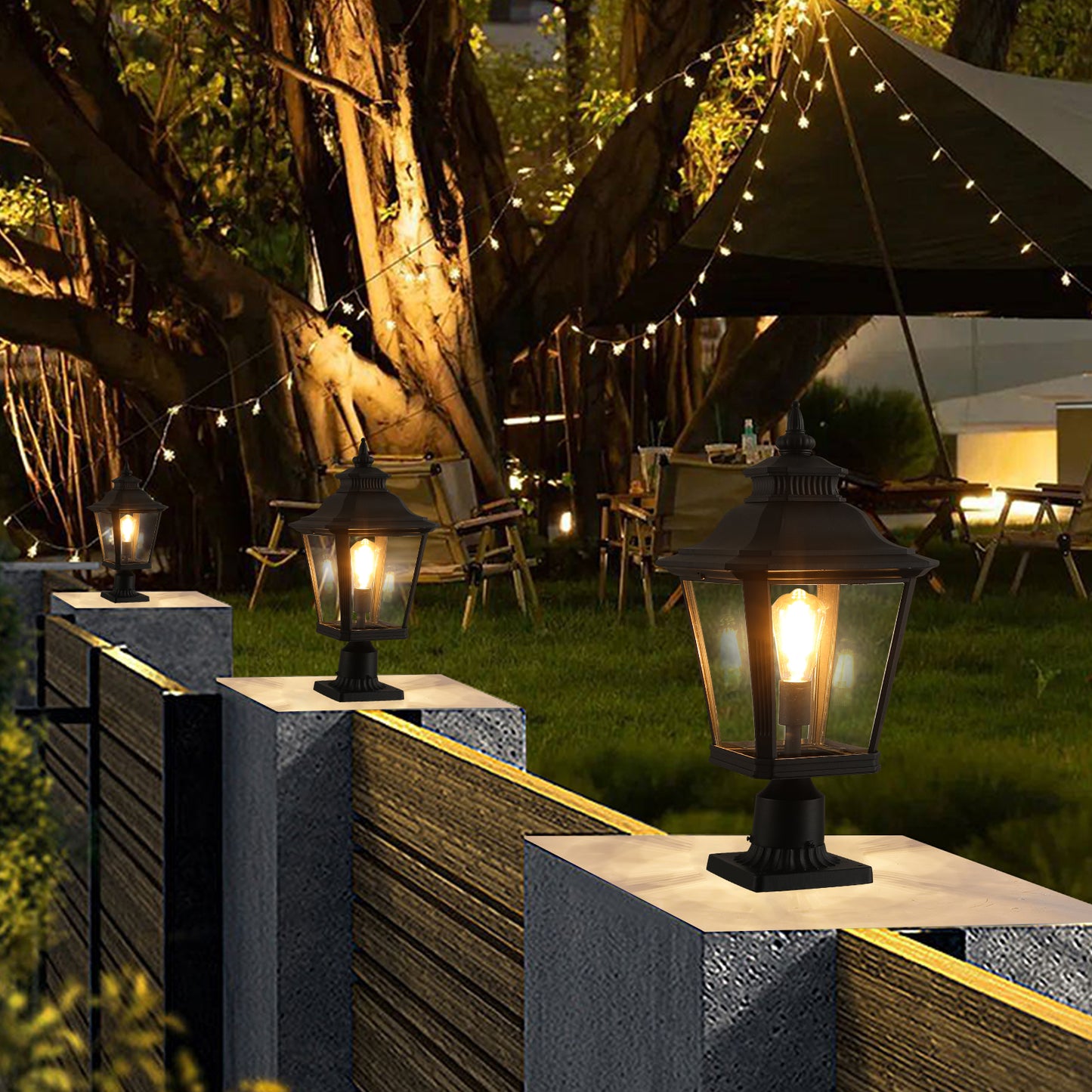21"H Black Outdoor Post Lantern Light, Set of 2 - view 4