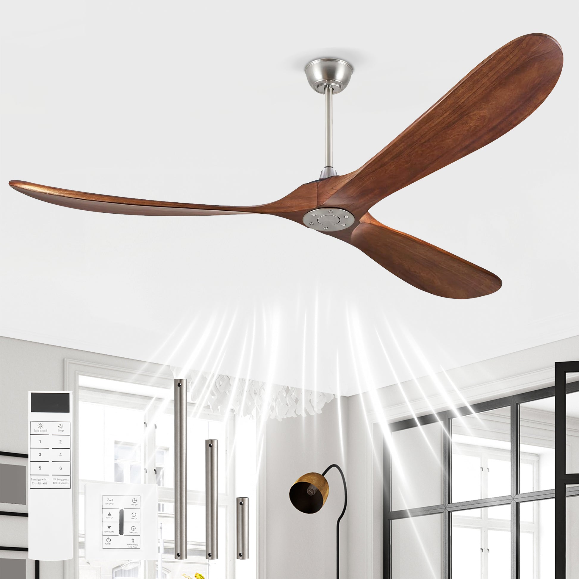72" Walnut Solid Wood Ceiling Fan with Remote - view 2