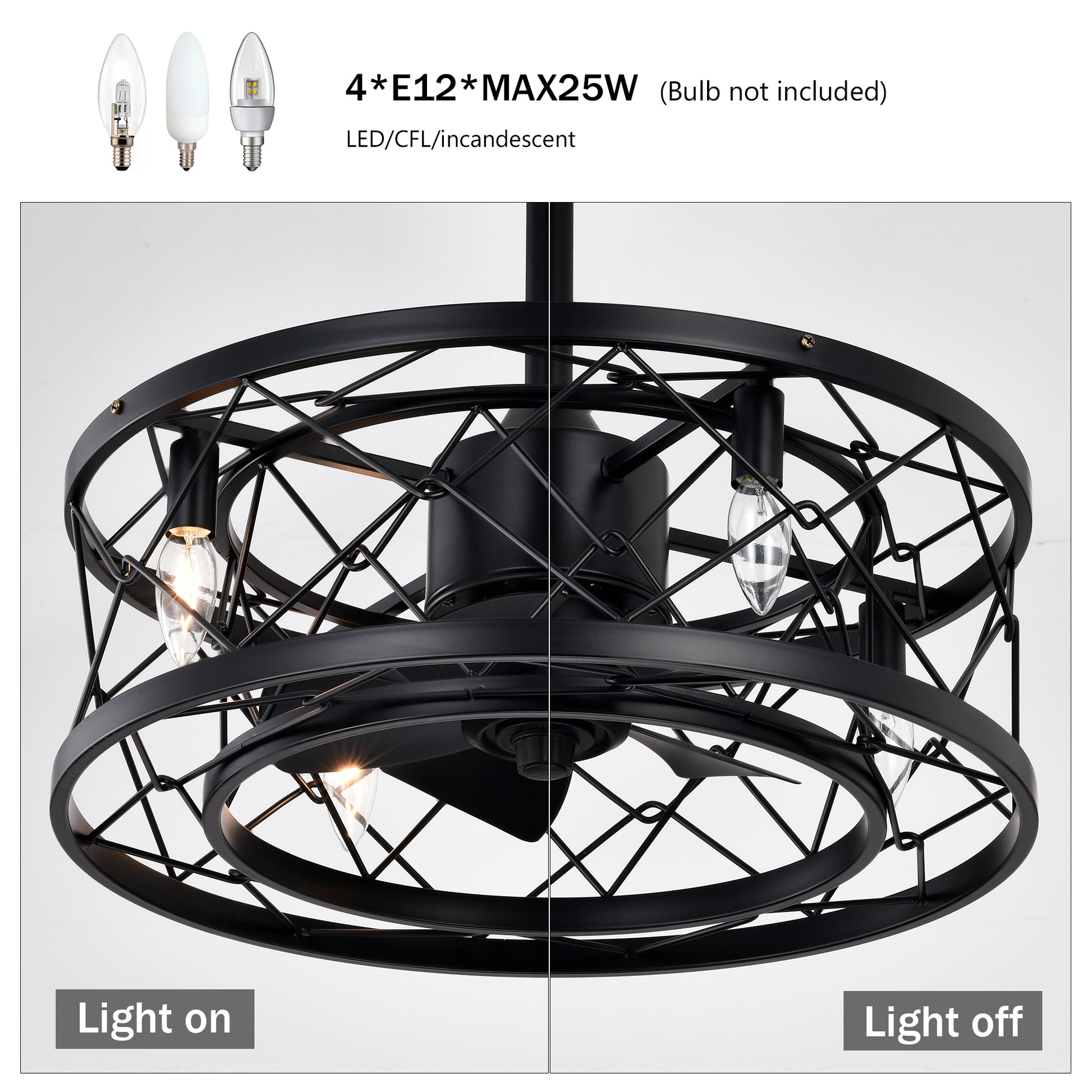 20" Matte Black Modern Enclosed Ceiling Fan - view 6