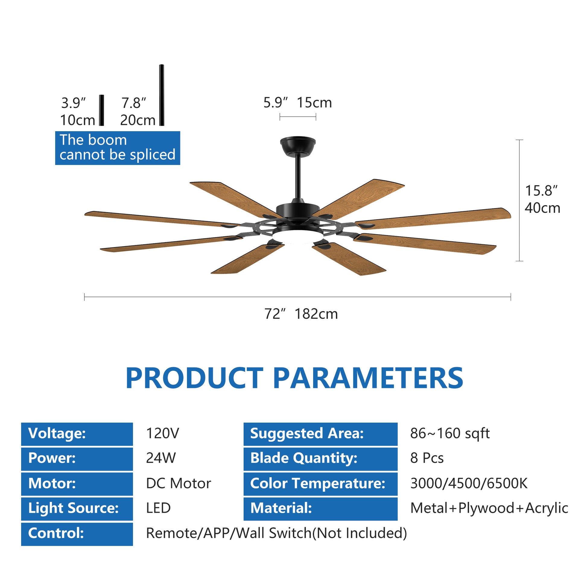 72" Black 8-Blade Indoor Outdoor Ceiling Fan - view 8