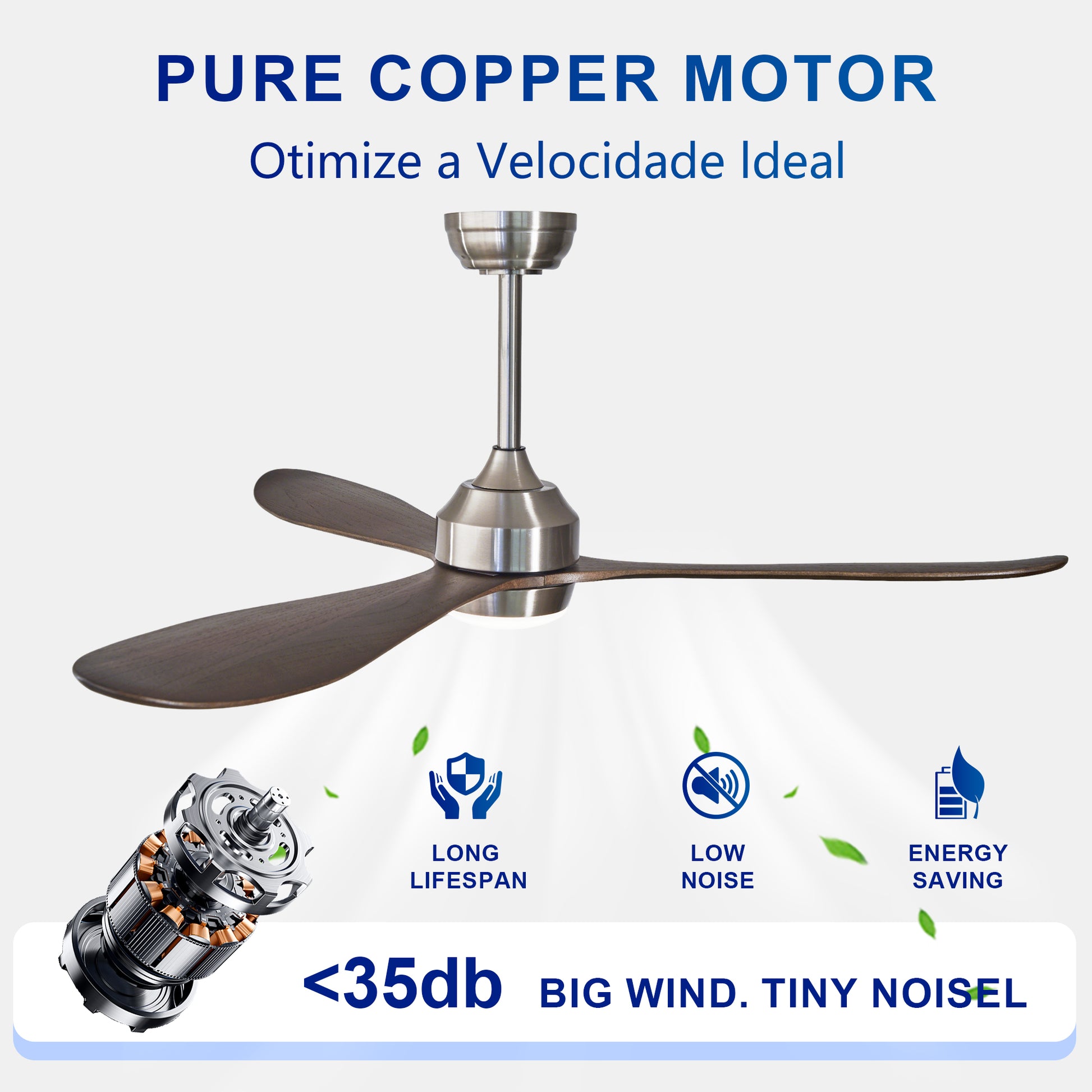 52" Nickel Solid Wood Ceiling Fan with Remote - view 13