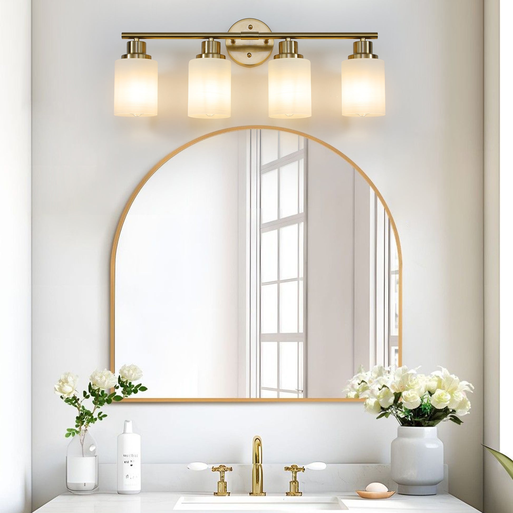 24" 4-Light Gold Vanity Light with Frosted Glass - view 3