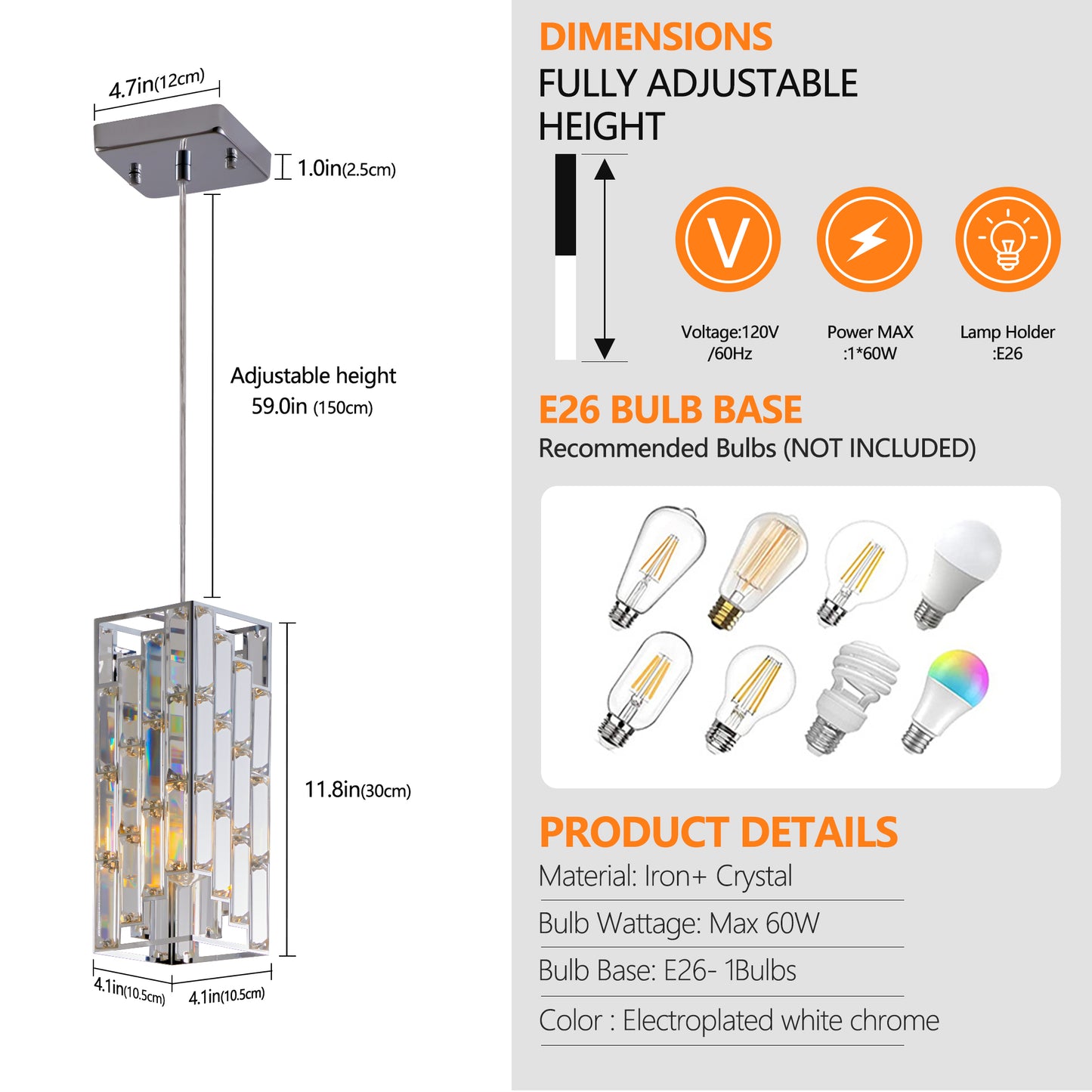 4" Chrome Crystal Prism Pendant Light, 3-Pack - view 5
