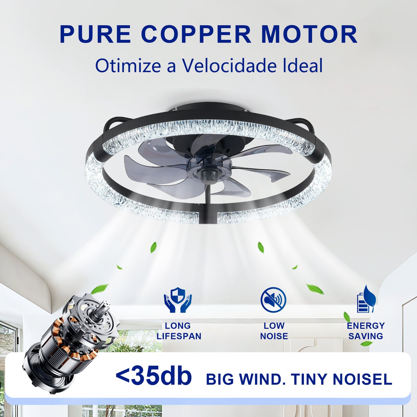 20" Matte Black Flush Mount Ceiling Fan with Dimmable LED - view 10