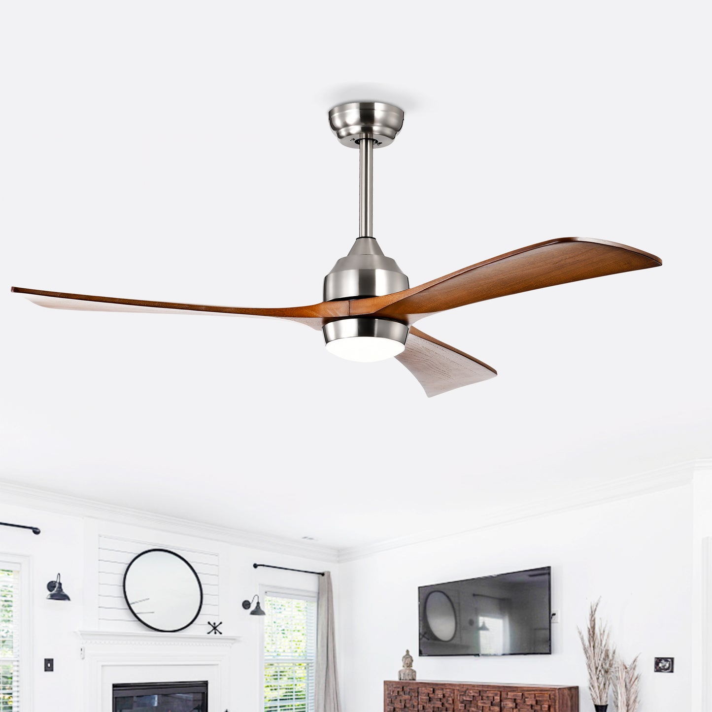 52" Satin Nickel Solid Wood Ceiling Fan with Remote - view 2