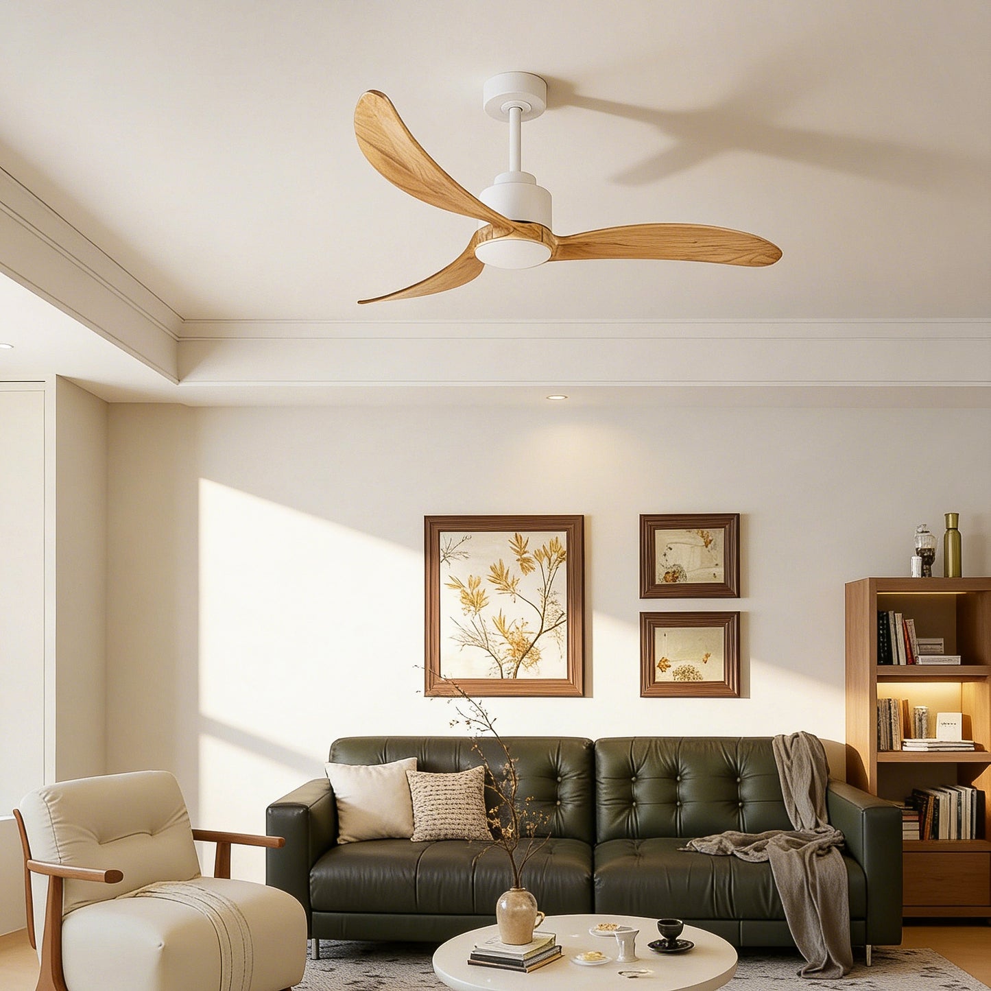 52" White & Natural Wood Ceiling Fan with Dimmable LED - view 9