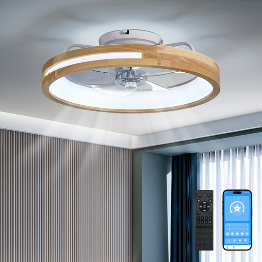 20" Wood Flush Mount Ceiling Fan with Dimmable LED