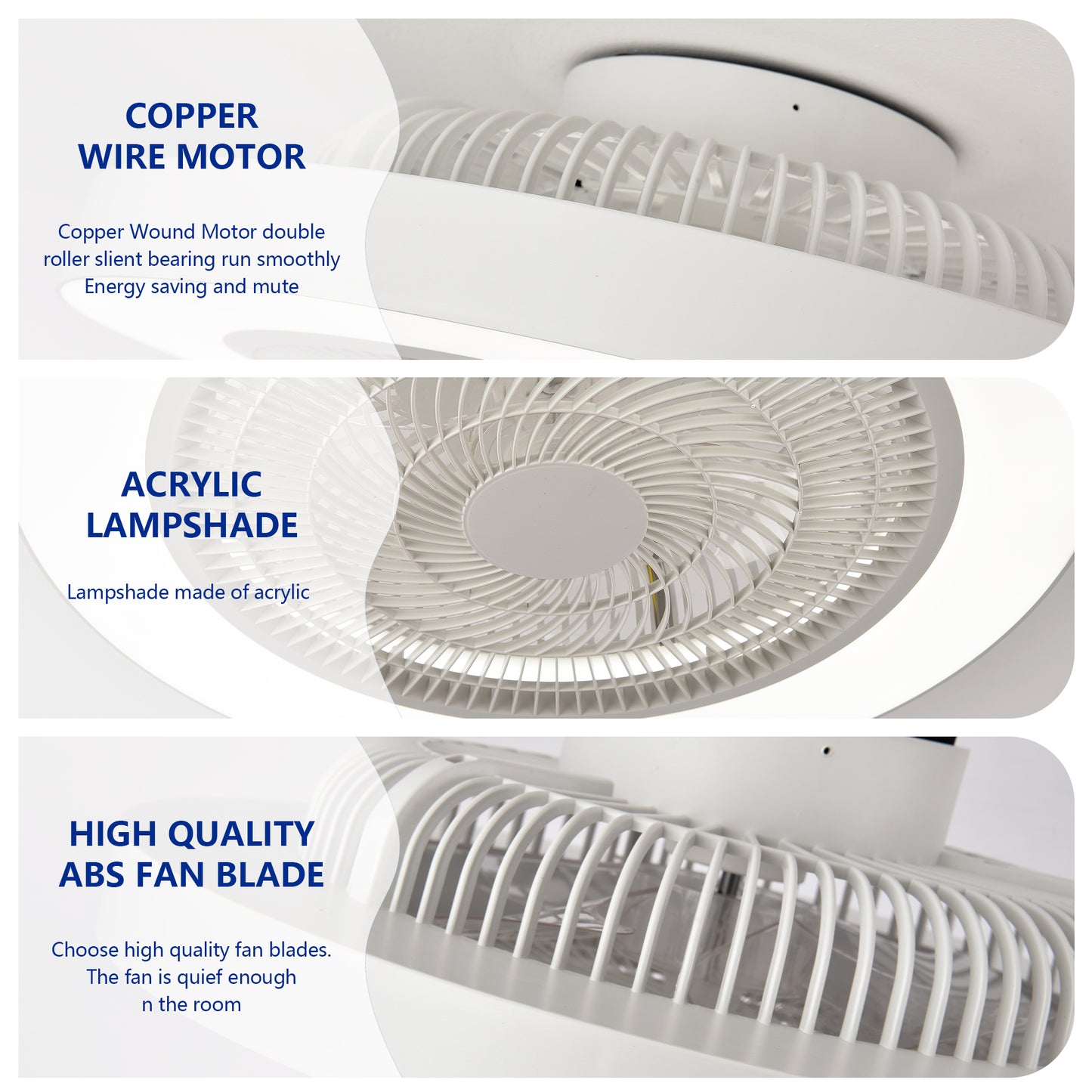 Matte White Flush Mount Ceiling Fan with Dimmable LED - view 15