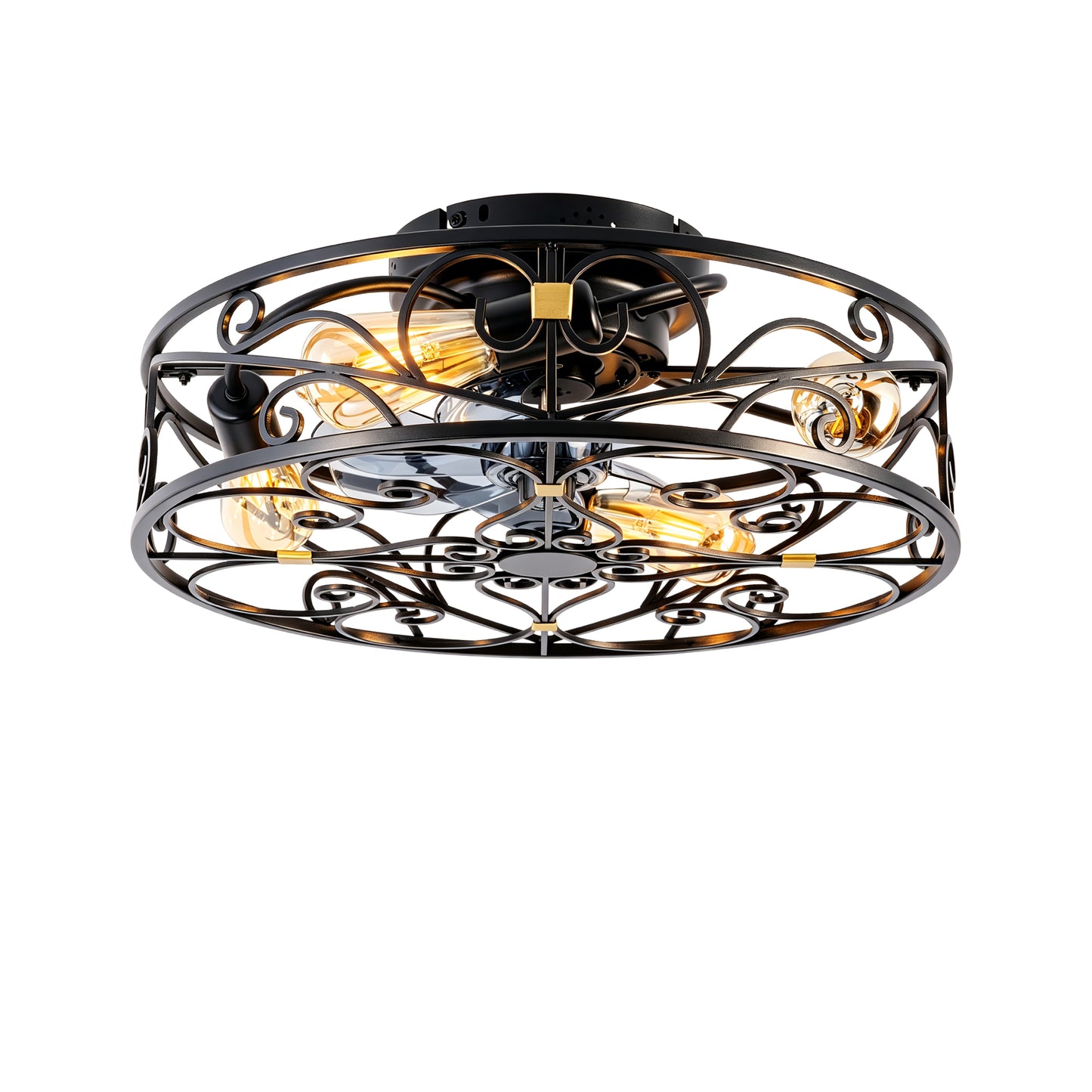 20" Matte Black Flush Mount Caged Ceiling Fan with Remote - view 20