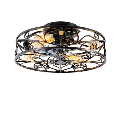 20" Matte Black Flush Mount Caged Ceiling Fan with Remote - view 20