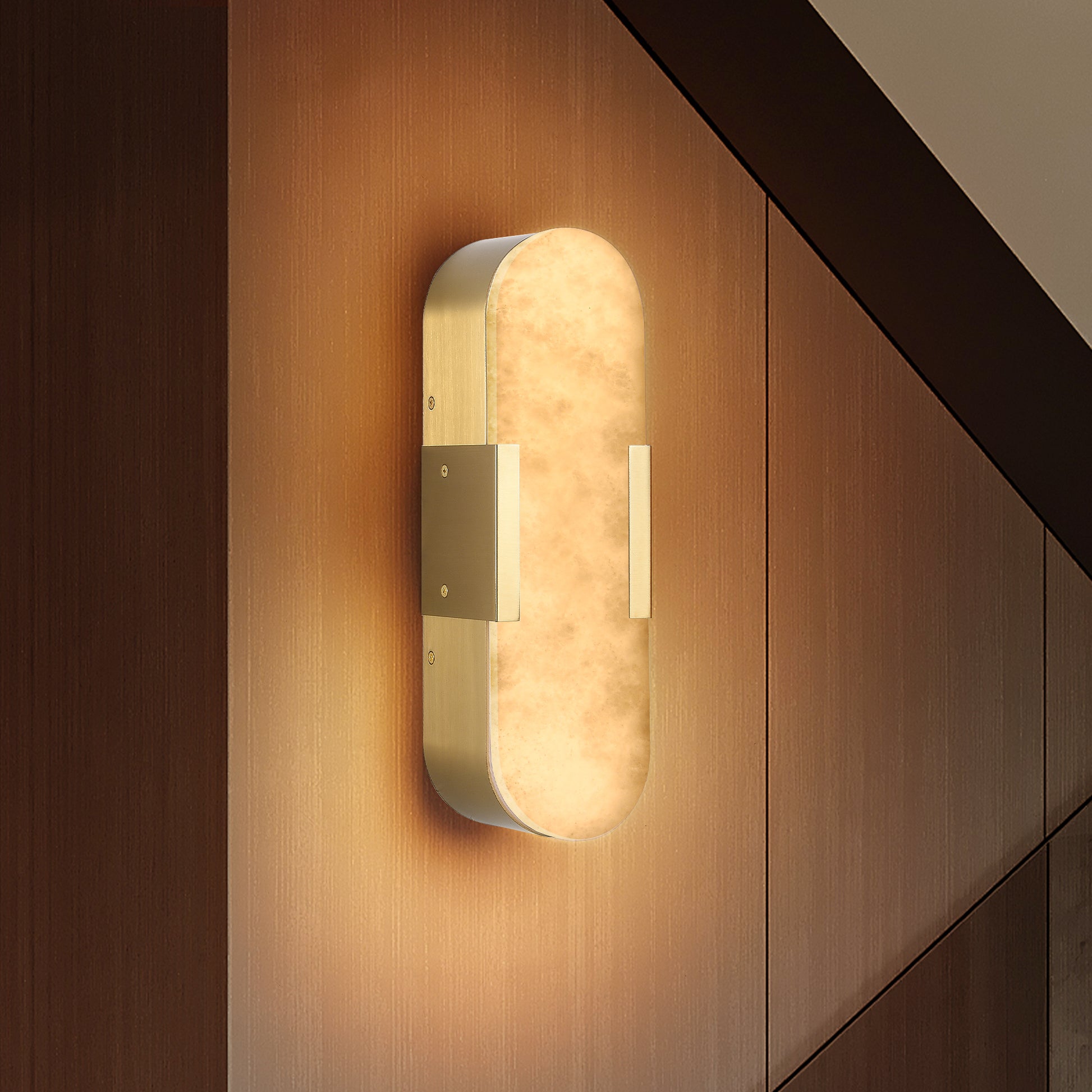 13.8" Natural Marble Gold Wall Sconce, Set of 2