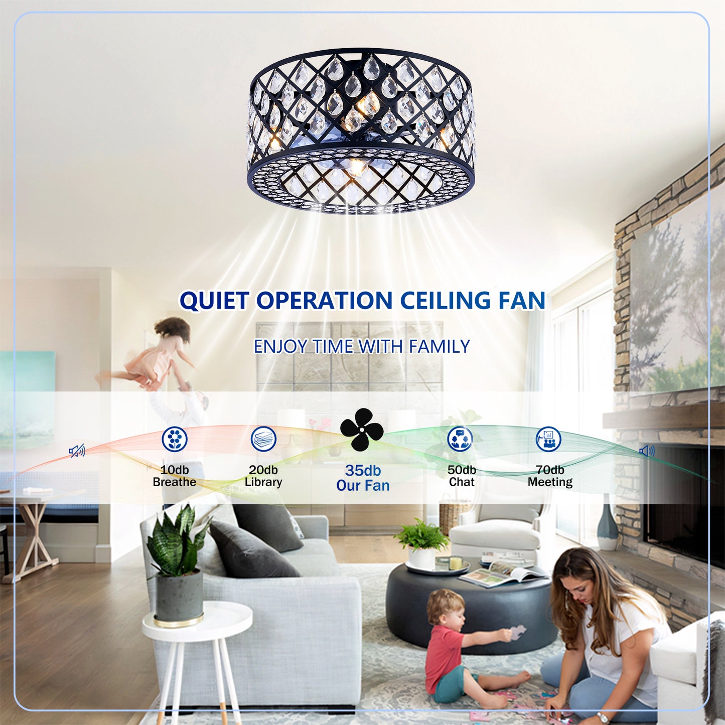 18.11" Crystal Flush Mount Ceiling Fan with Remote - view 15