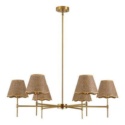 6-Light Gold Boho Rattan Pendant Chandelier - view 8
