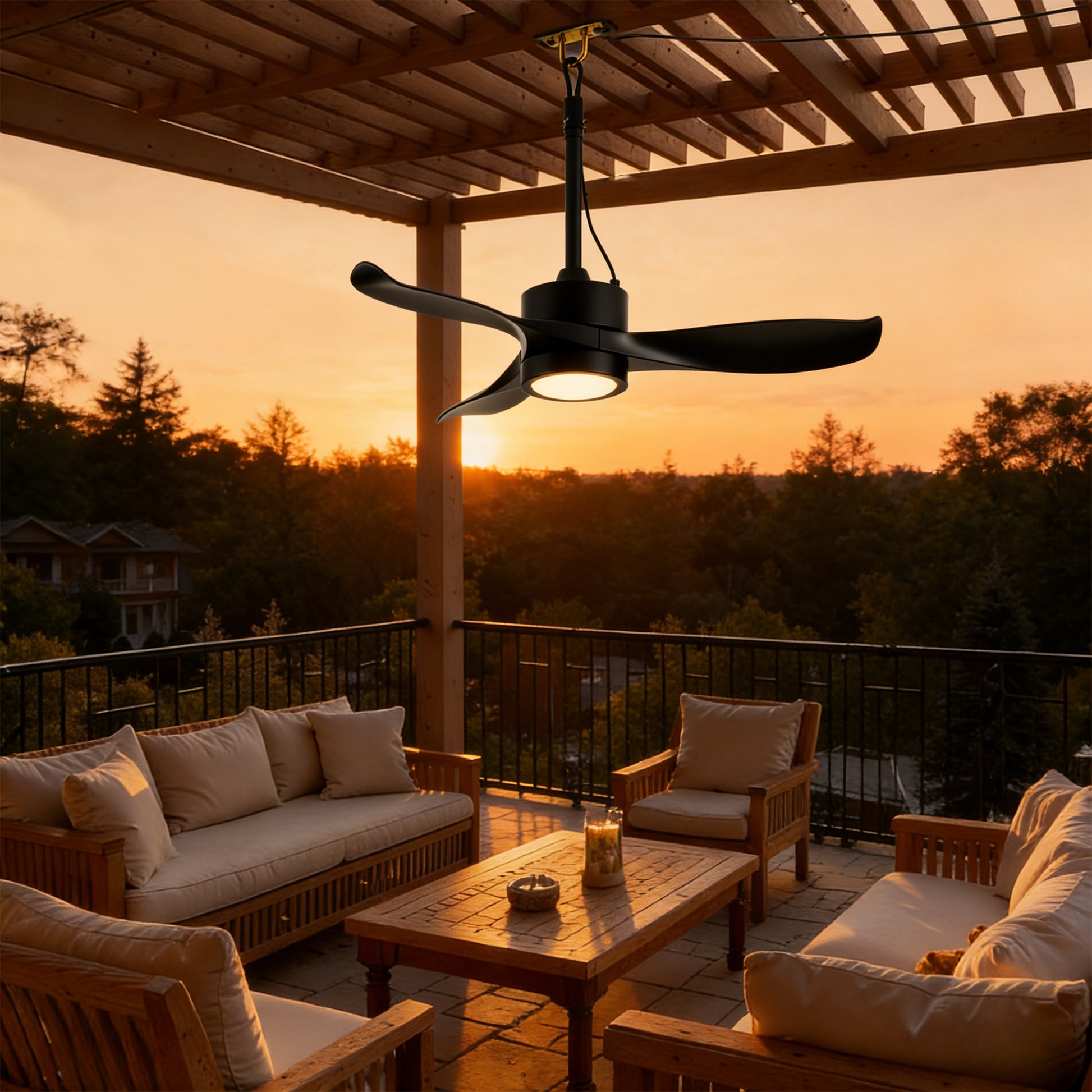 42" Matte Black Outdoor Ceiling Fan with LED Light - view 2