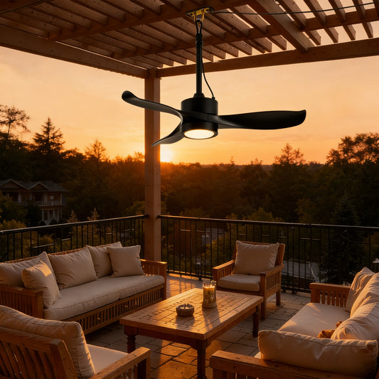 42" Matte Black Outdoor Ceiling Fan with LED Light - view 2