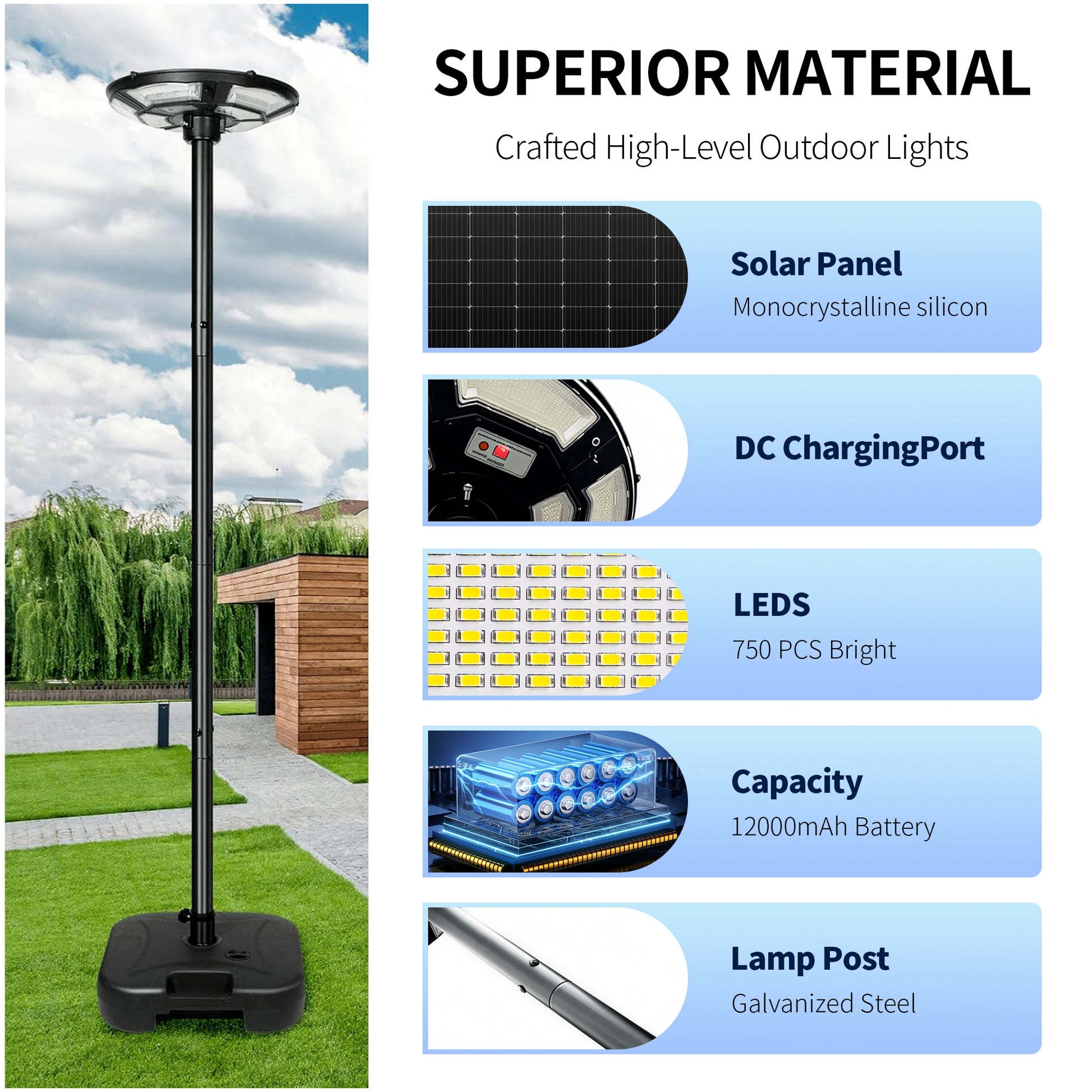 Black Solar UFO LED Street Light with Pole - view 10
