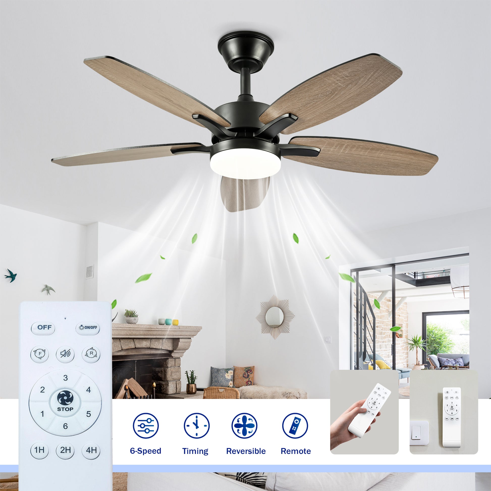 42" Matte Black Plywood Blade Ceiling Fan with Remote - view 9
