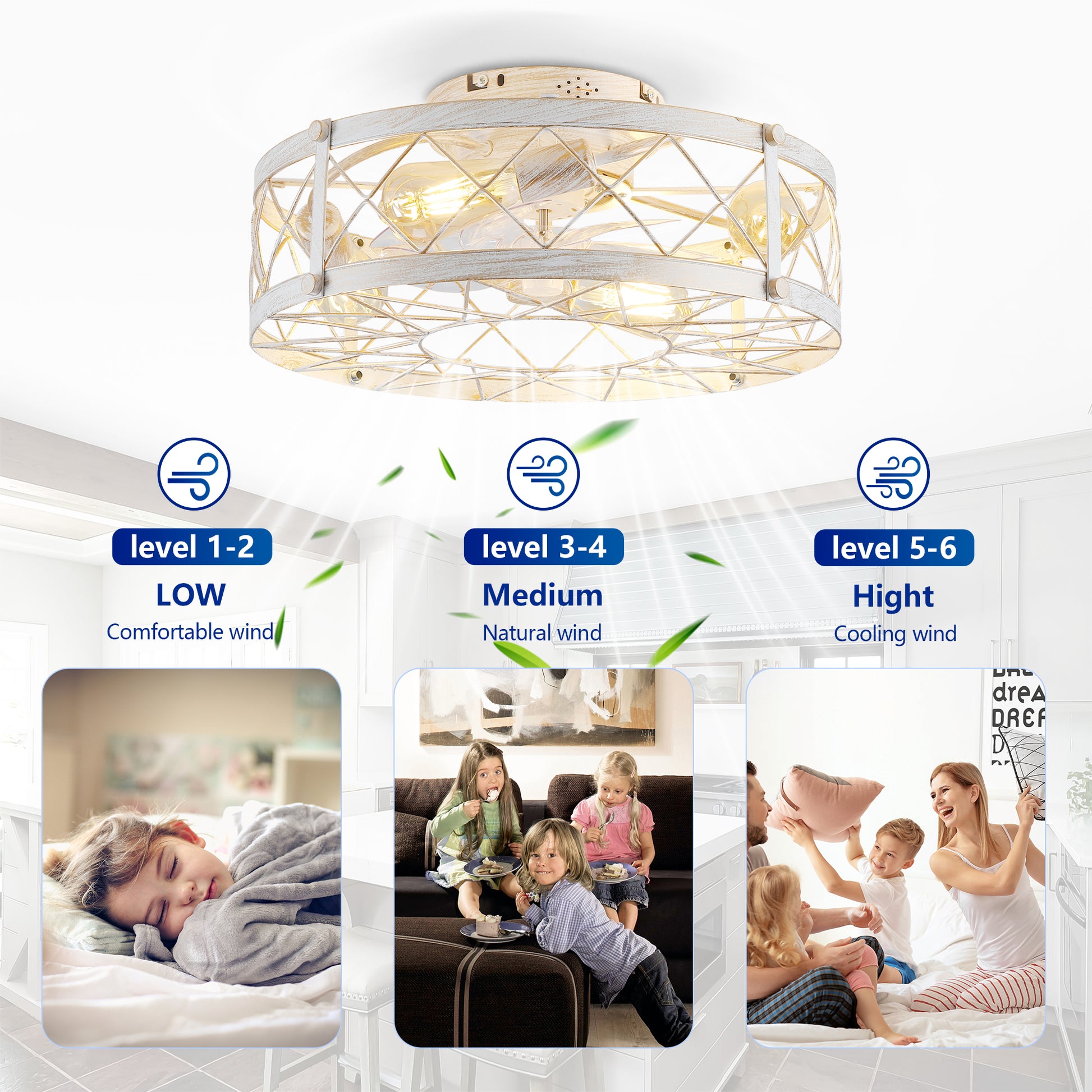 20" Matte White Caged Ceiling Fan with Remote - view 12