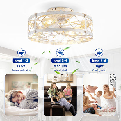 20" Matte White Caged Ceiling Fan with Remote - view 12