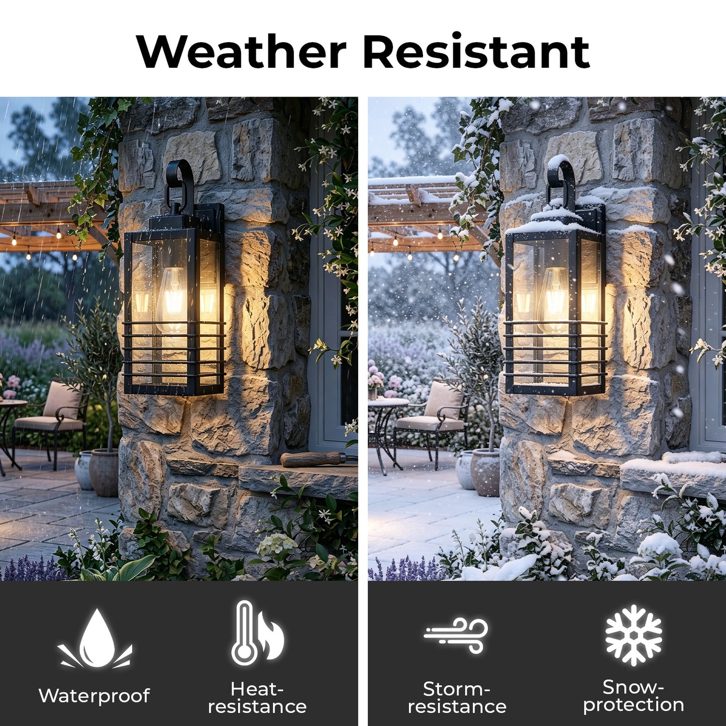 14.6" Matte Black Outdoor Wall Lantern with Glass Shade - view 4