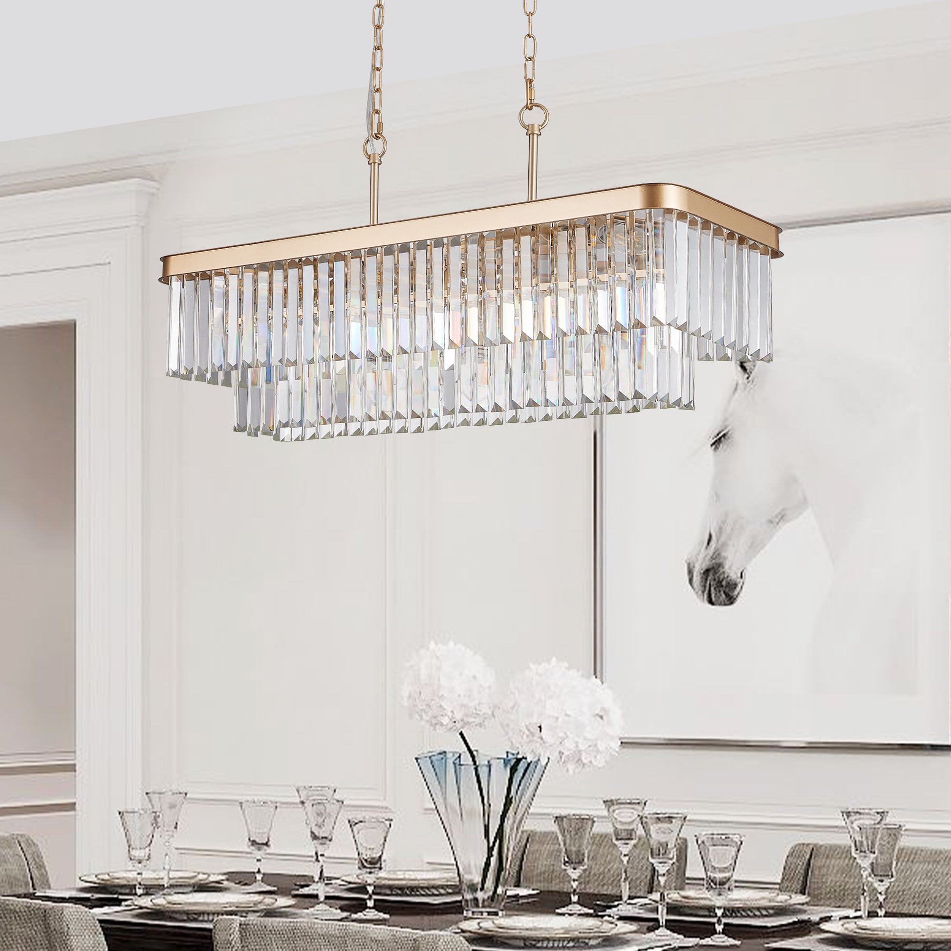Gold Rectangular Crystal Farmhouse Chandelier