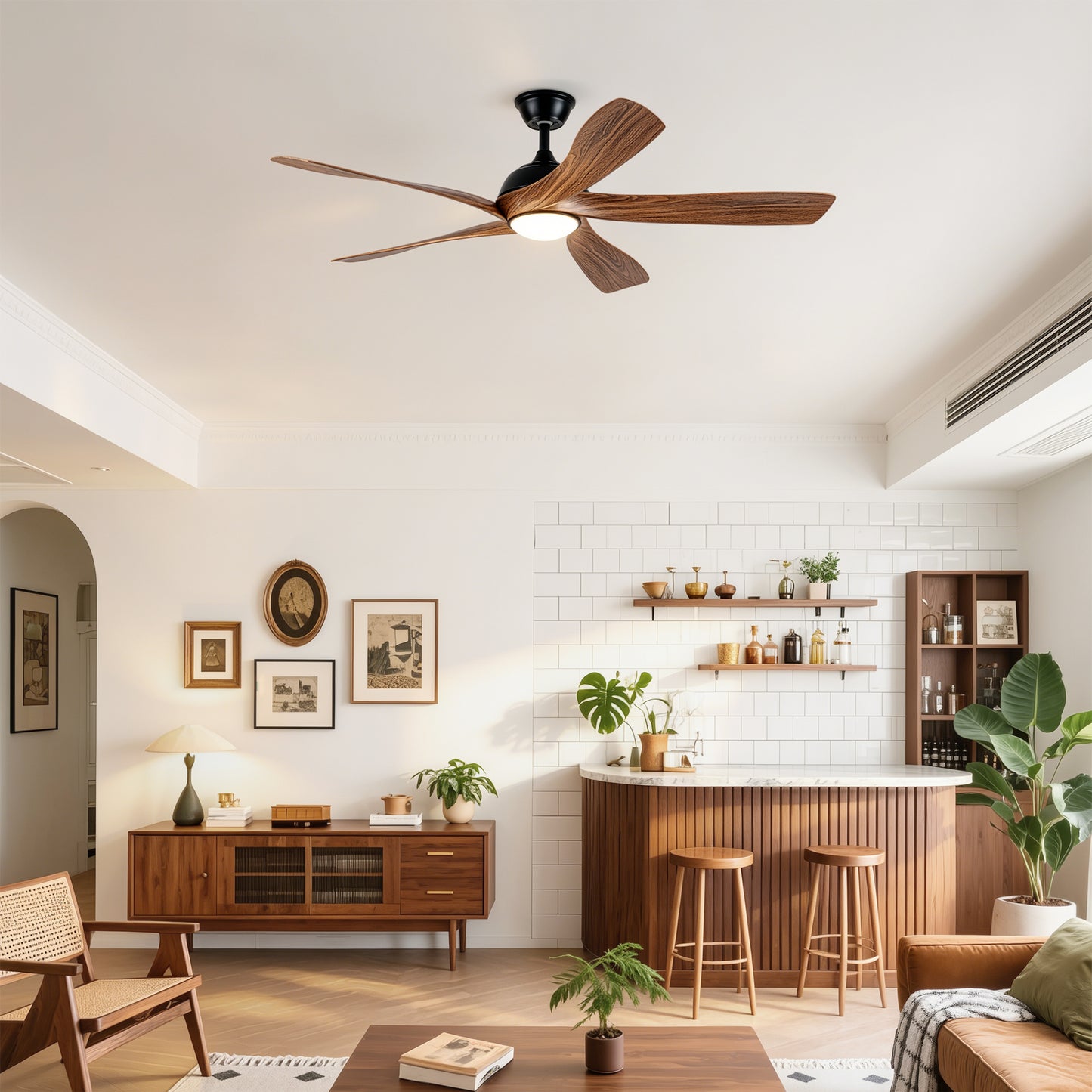 56" Matte Black & Wood Ceiling Fan with LED Light - view 4