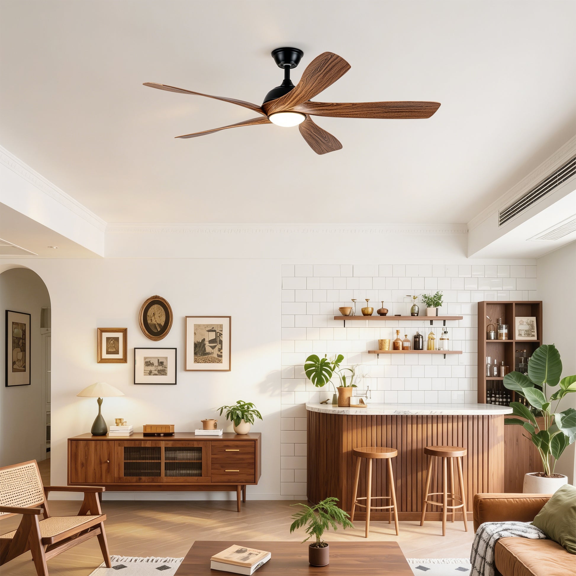 56" Matte Black & Wood Ceiling Fan with LED Light - view 4