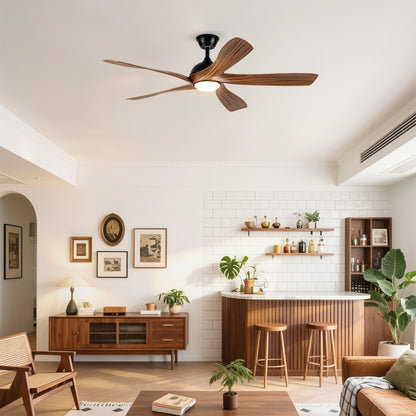 56" Matte Black & Wood Ceiling Fan with LED Light - view 4