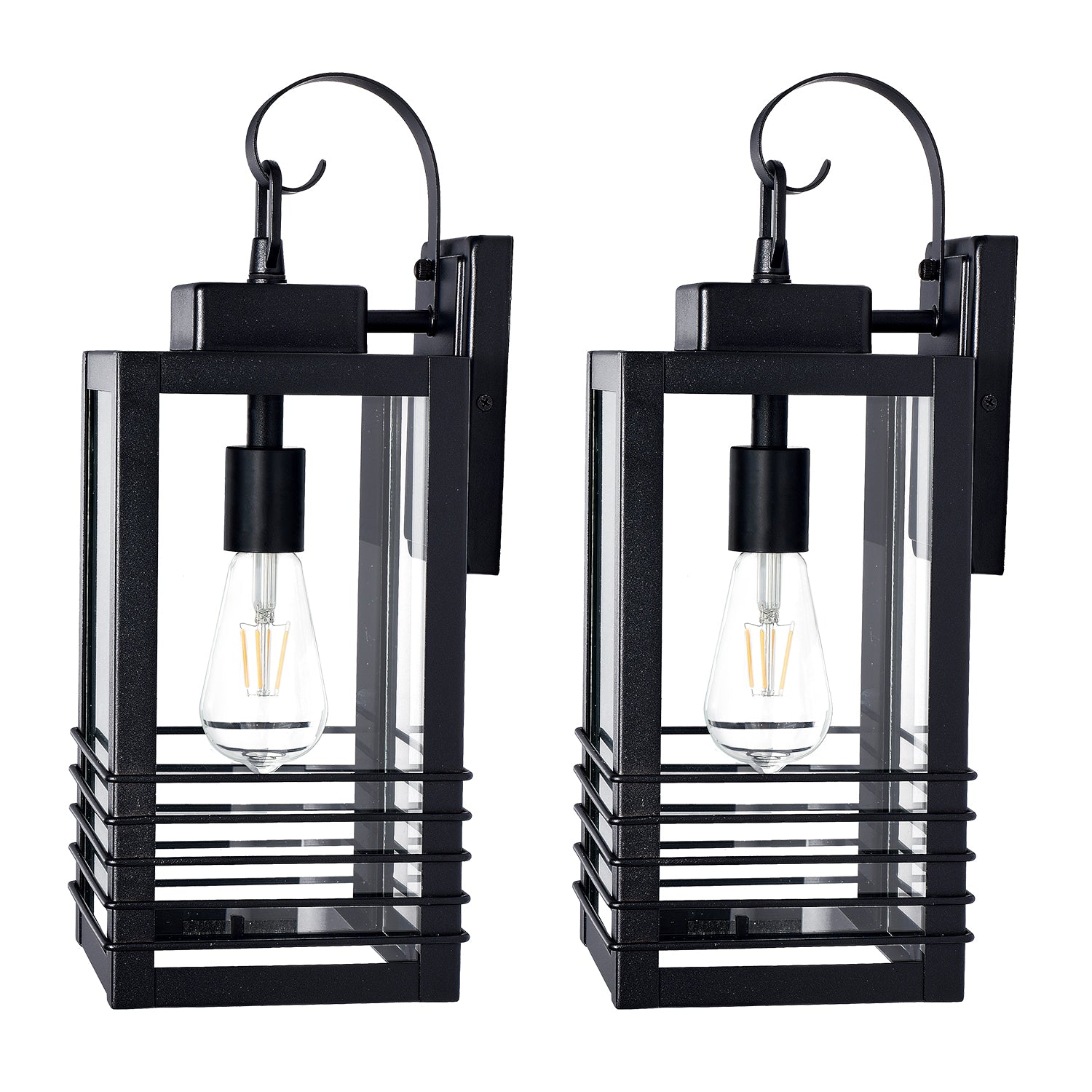 18" Matte Black Outdoor Wall Lantern with Glass Shade