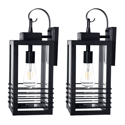 18" Matte Black Outdoor Wall Lantern with Glass Shade