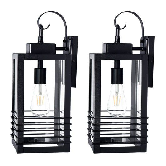 18" Matte Black Outdoor Wall Lantern with Glass Shade