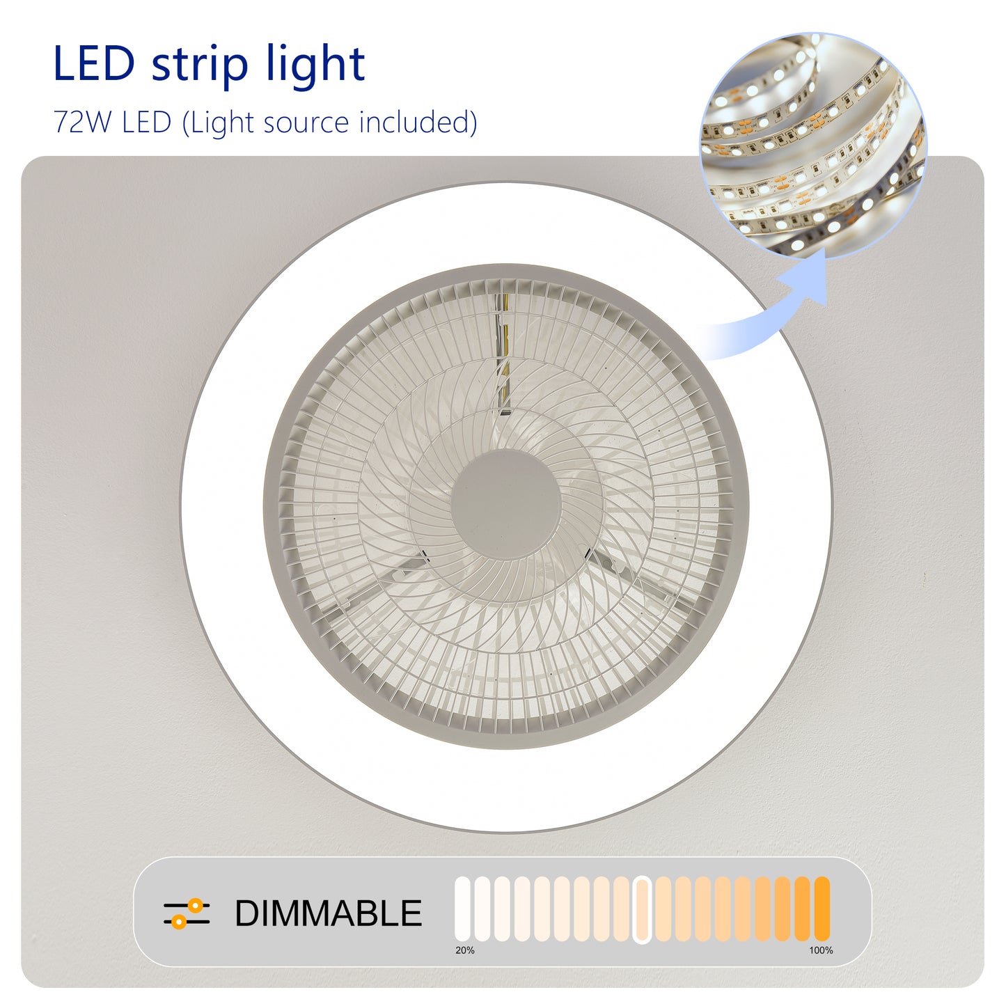 Matte White Flush Mount Ceiling Fan with Dimmable LED - view 7