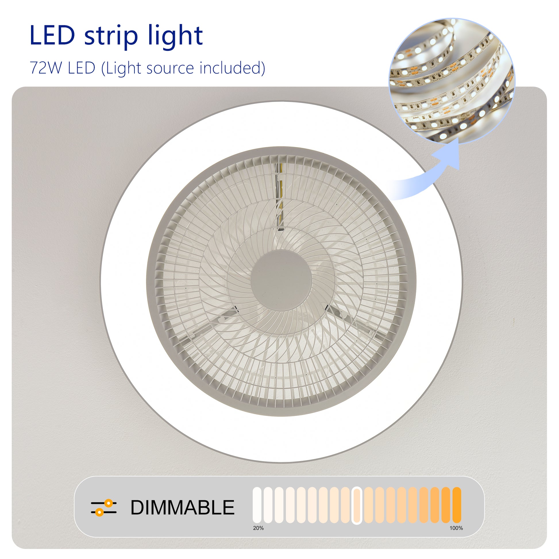 Matte White Flush Mount Ceiling Fan with Dimmable LED - view 7