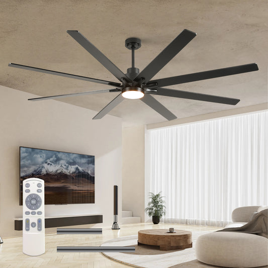 84" Matte Black Plywood Ceiling Fan with Dimmable LED - view 2