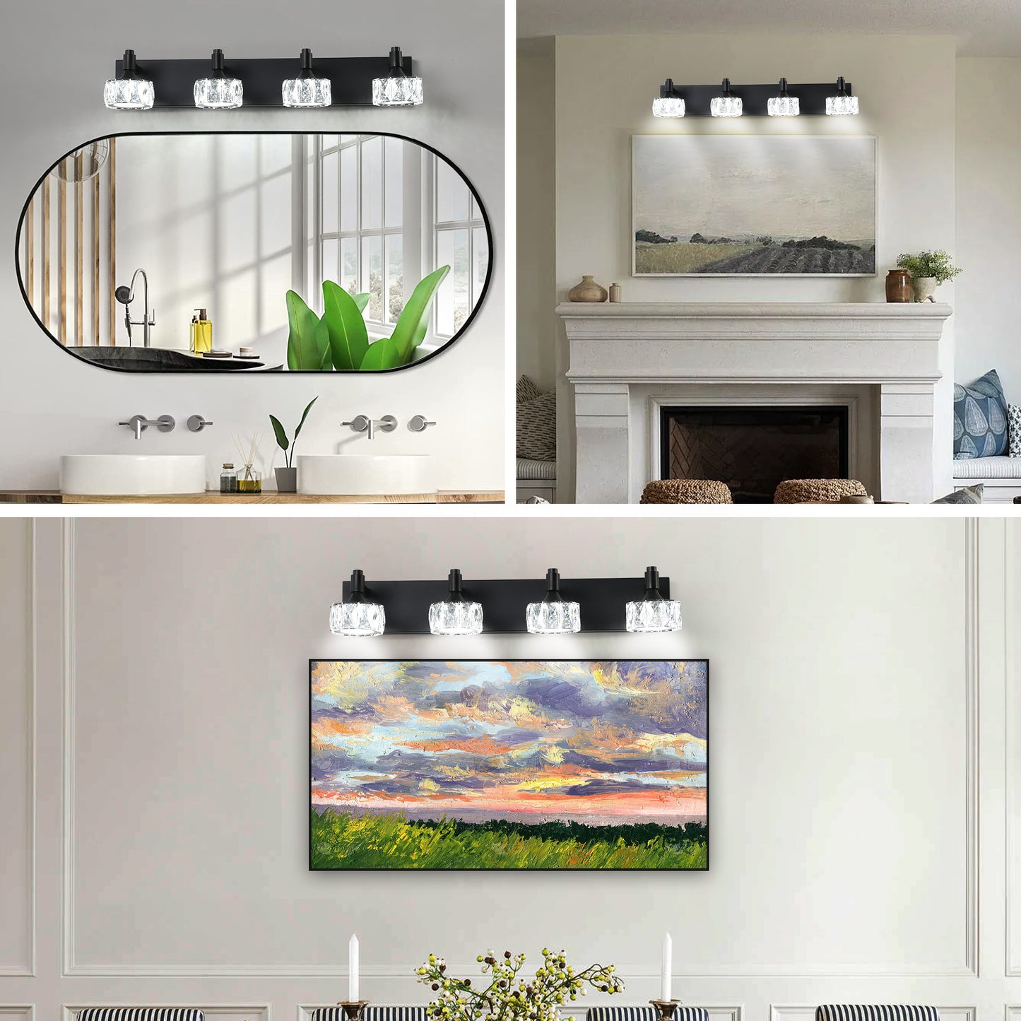 4-Light Matte Black LED Vanity Light with Crystal Glass - view 5