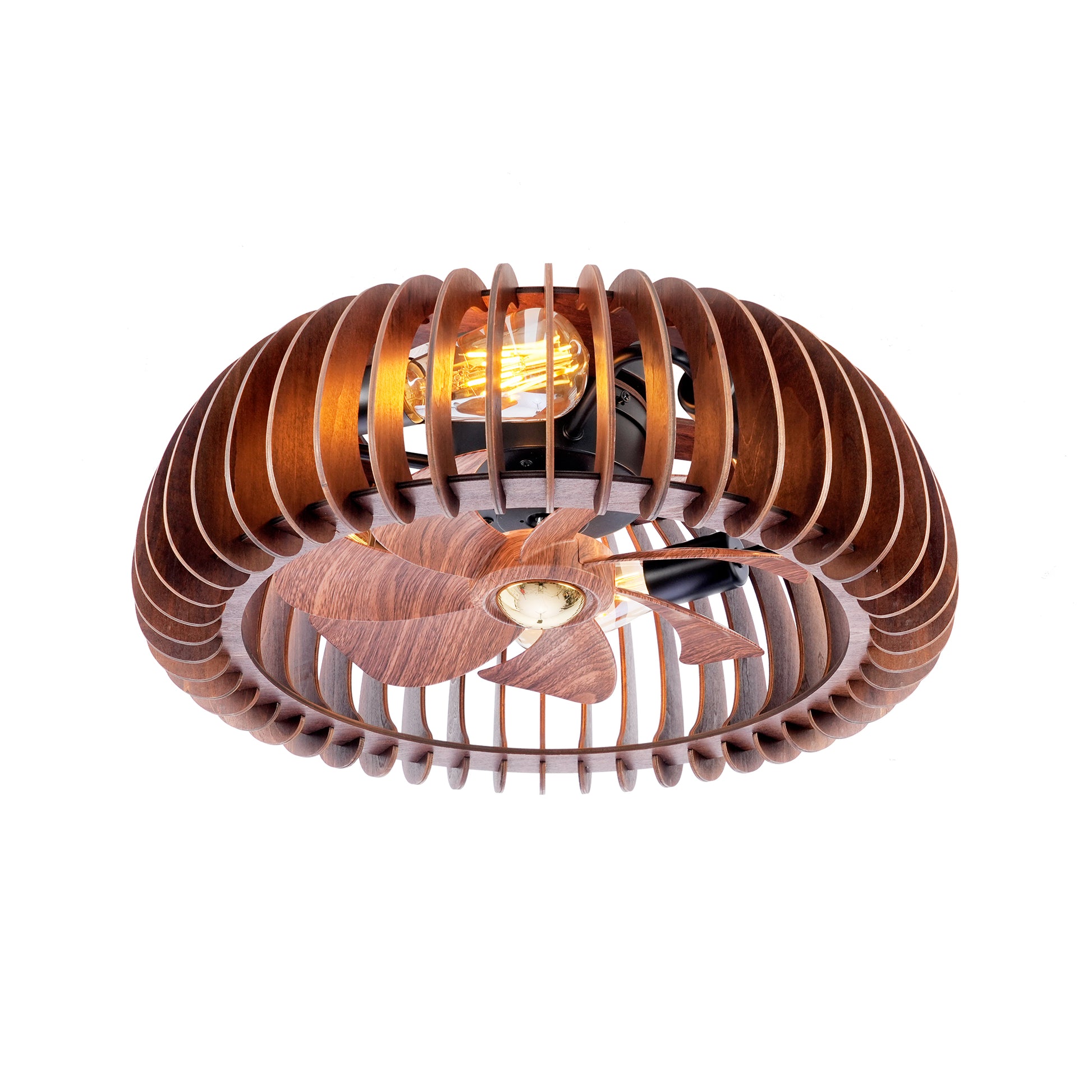20" Wood Semicircle Flush Mount Ceiling Fan with Remote