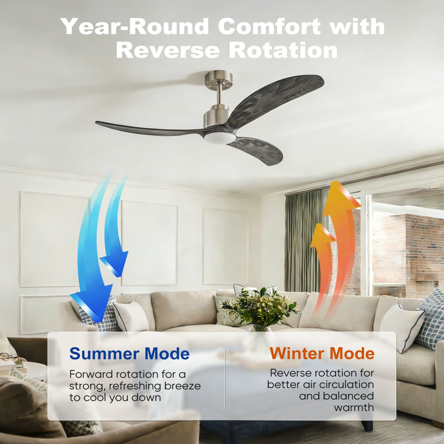 52" Nickel & Wood Ceiling Fan with Remote - view 8