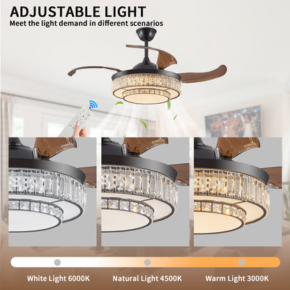 48" Black Crystal Retractable Ceiling Fan with Remote - view 9