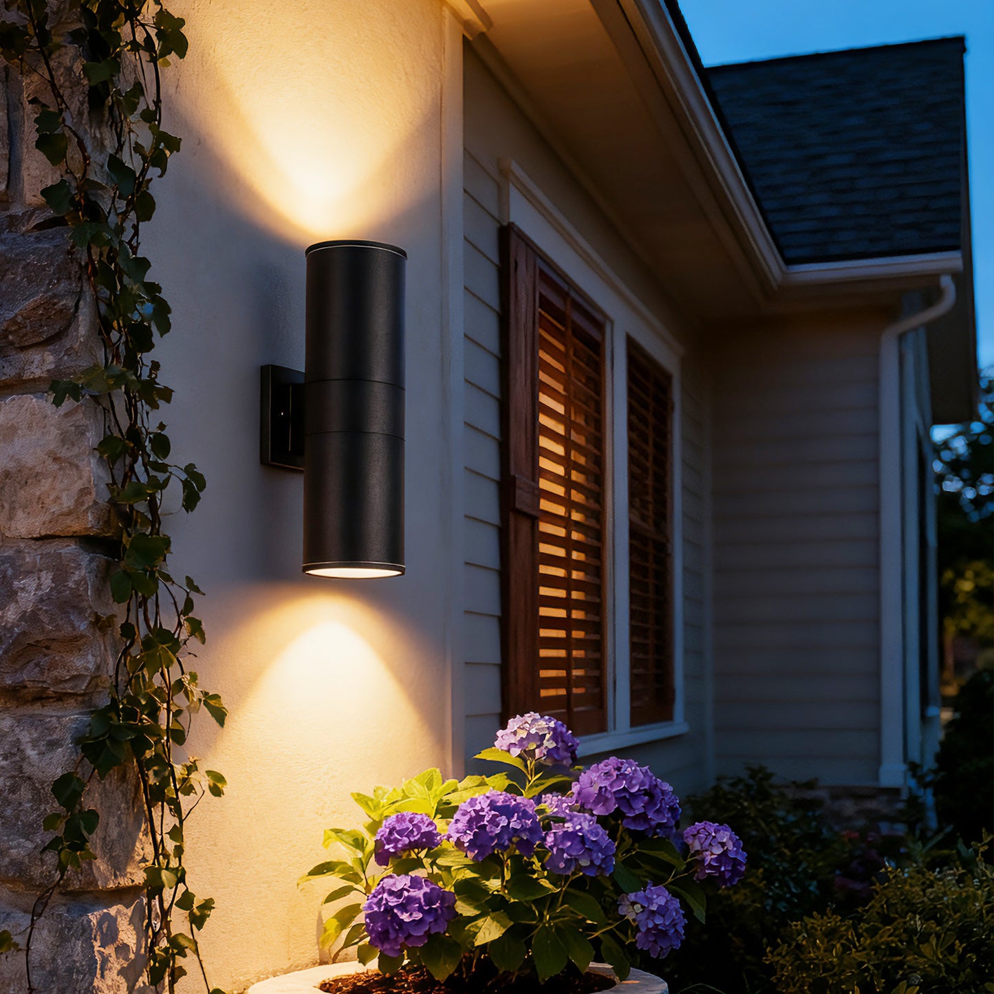 18" Matte Black Cylinder Outdoor Wall Light, Set of 2 - view 4