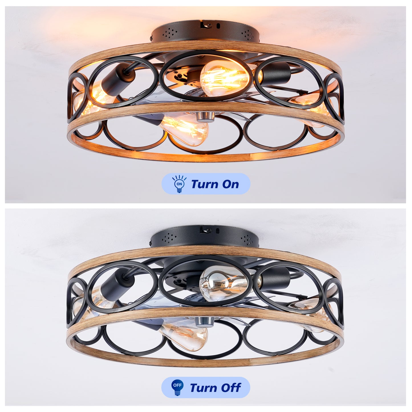 19" Matte Black Caged Ceiling Fan with Remote - view 9