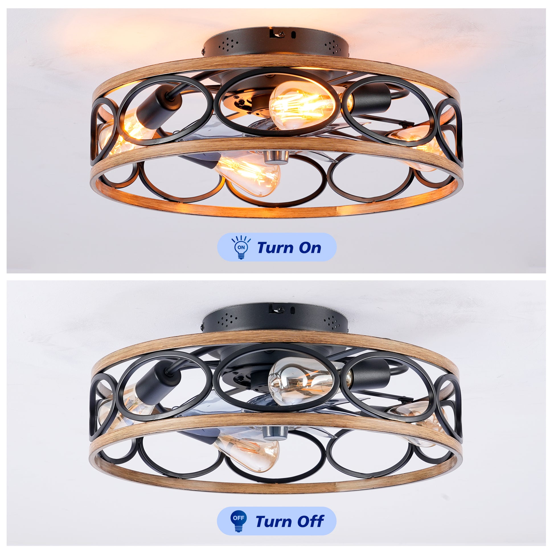 19" Matte Black Caged Ceiling Fan with Remote - view 9