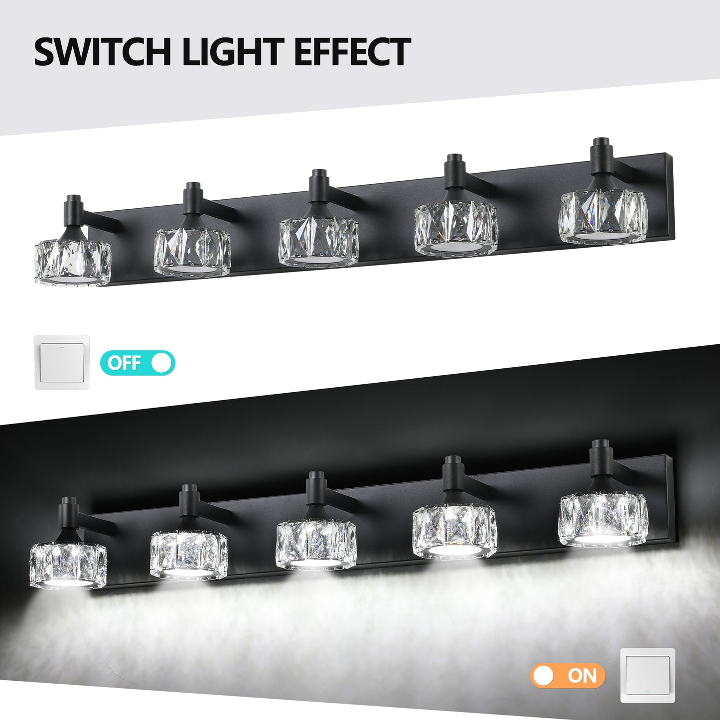 5-Light Matte Black LED Vanity Light with Crystal Glass - view 6