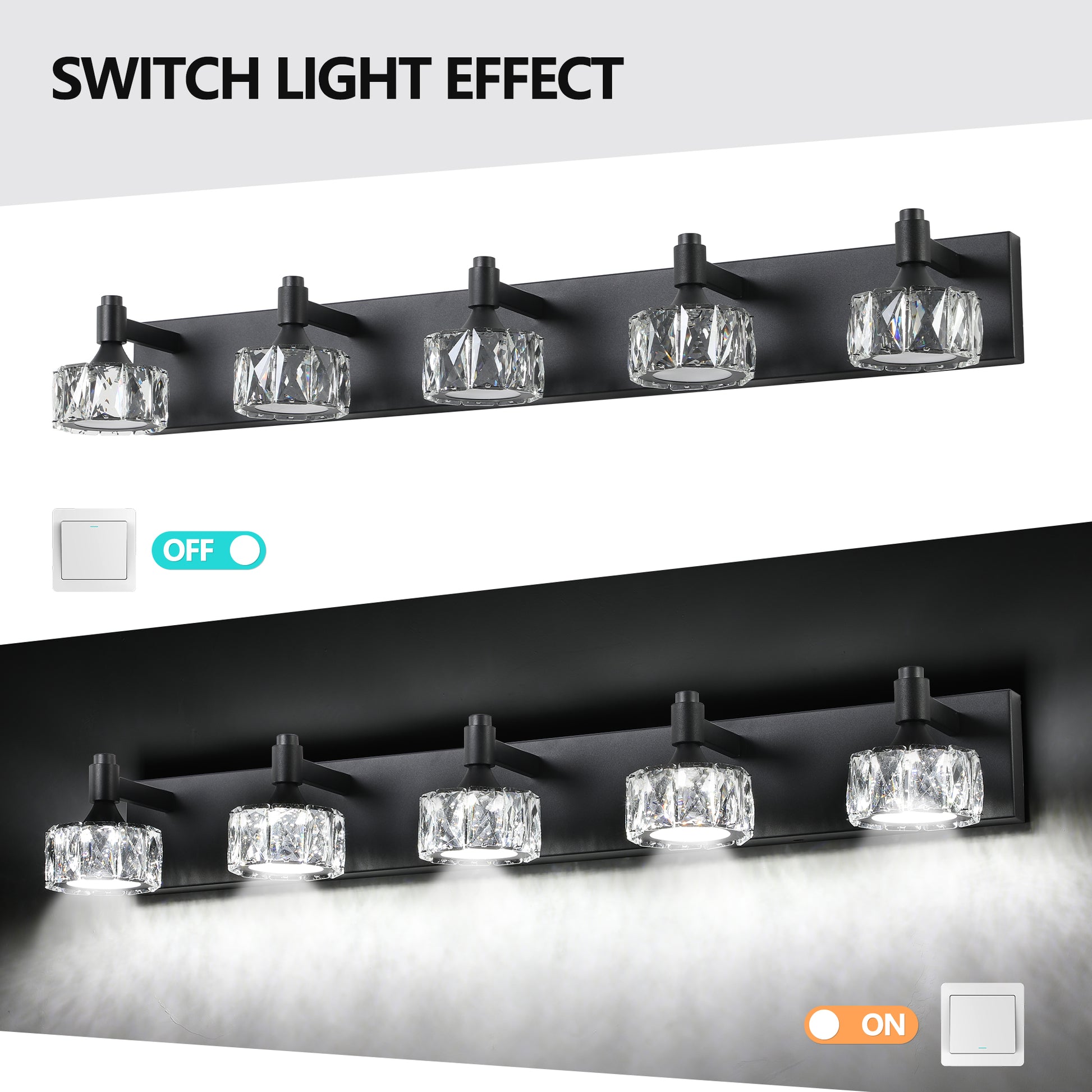 5-Light Matte Black LED Vanity Light with Crystal Glass - view 6
